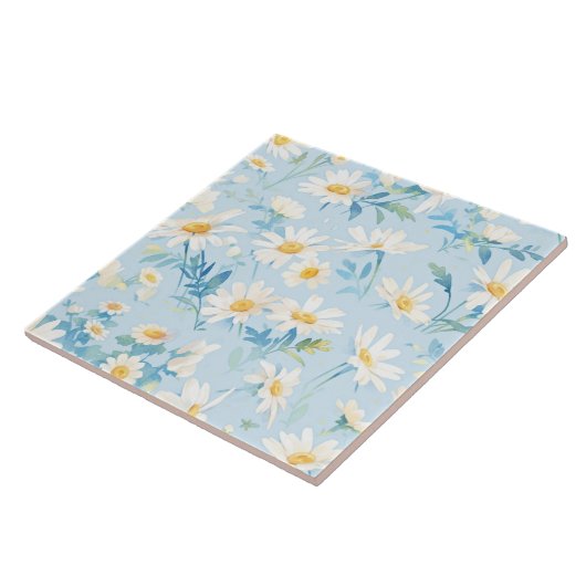 Waterverf pastel madeliefjes tegeltje (Zijkant)