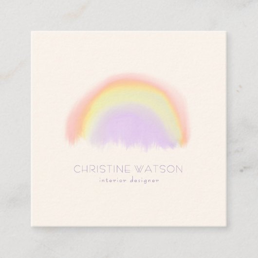 Waterverf pastel mauve regenboog QR CODE Vierkante Visitekaartje (Voorkant)