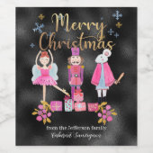 Waterverf Pastel Nutkraker Kerstmis zwart Wijn Etiket (Enkel label)