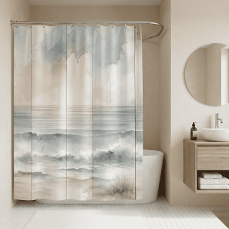 Waterverf Pastel Oceaan Rustieke Hout Textuur Douchegordijn
