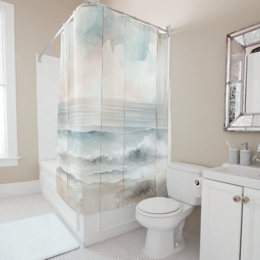 Waterverf pastel oceaan rustieke houten textuur douchegordijn (In situ)