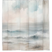Waterverf pastel oceaan rustieke houten textuur douchegordijn (Voorkant)