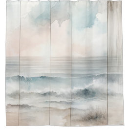 Waterverf pastel oceaan rustieke houten textuur douchegordijn