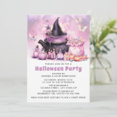Waterverf Pastel Paars en Roze Halloween Feest Kaart (Staand voorkant)