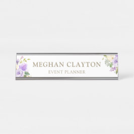 Waterverf Pastel Paars Floral Desk Name Bord Bureau Naambordje
