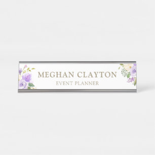 Waterverf Pastel Paars Floral Desk Name Bord Bureau Naambordje
