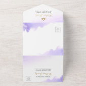 Waterverf Pastel Paars Goud Bat Mitzvah All In One Uitnodiging (Buitenkant)