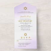 Waterverf Pastel Paars Goud Bat Mitzvah All In One Uitnodiging (Binnen)