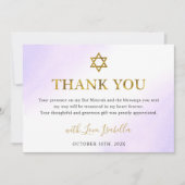 Waterverf Pastel Paarse Gouden Bat Mitzvah Bedankkaart (Voorkant)