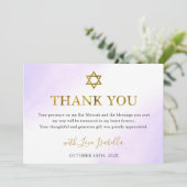 Waterverf Pastel Paarse Gouden Bat Mitzvah Bedankkaart (Staand voorkant)