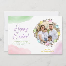 Waterverf Pastel Paas Krans Met Familie Foto Kaart