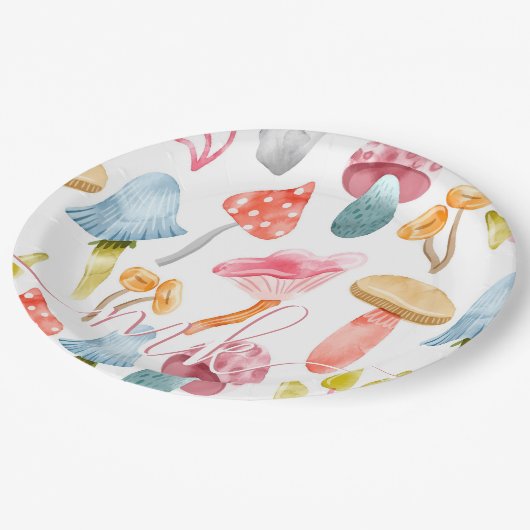 Waterverf Pastel Paddenstoelen Papieren Bordje (Gekanteld)