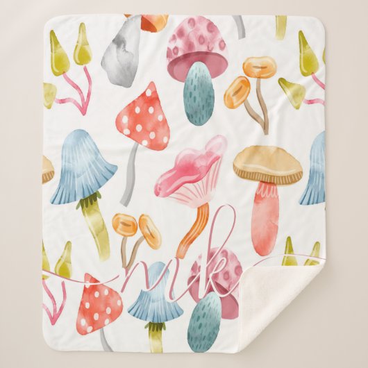 Waterverf Pastel Paddenstoelen Sherpa Deken (Voorkant)