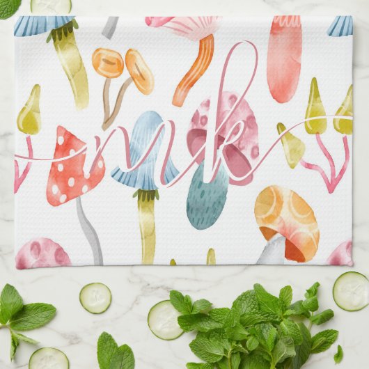 Waterverf Pastel Paddenstoelen Theedoek (Gevouwen)