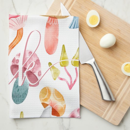 Waterverf Pastel Paddenstoelen Theedoek (Quarter Fold)