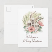 Waterverf Pastel Pink Brown Green kerst Feestdagenkaart (Voorkant / Achterkant)