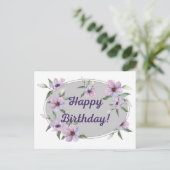 Waterverf Pastel Pink Flowers Happy Birthday Briefkaart (Staand voorkant)