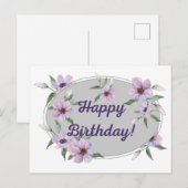 Waterverf Pastel Pink Flowers Happy Birthday Briefkaart (Voorkant / Achterkant)