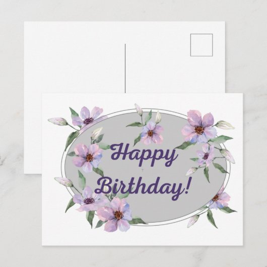 Waterverf Pastel Pink Flowers Happy Birthday Briefkaart (Voorkant / Achterkant)