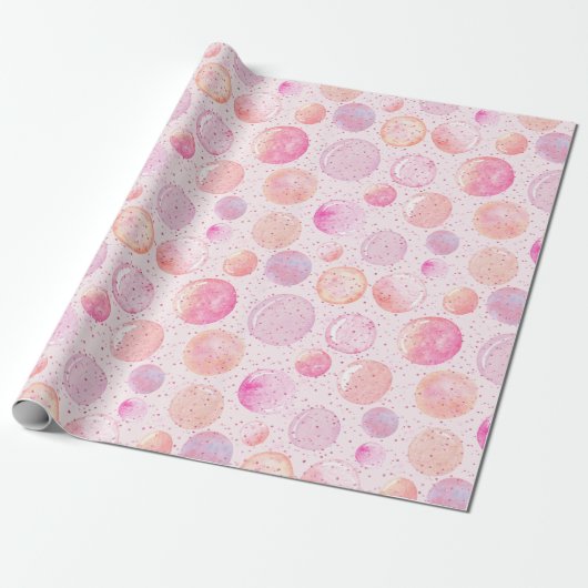 Waterverf Pastel Pink Peach Bubble Glitter Stippen Cadeaupapier (Uitgerold)