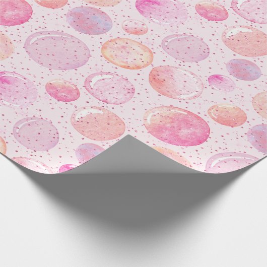 Waterverf Pastel Pink Peach Bubble Glitter Stippen Cadeaupapier (Hoek)