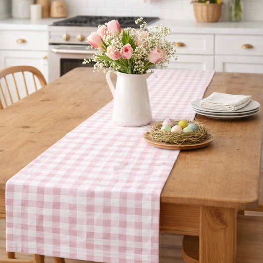 Waterverf Pastel Pink Plaid Korte Tafelloper