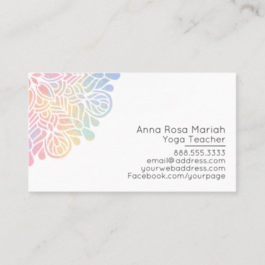 *~* Waterverf Pastel Rainbow Mandala Spiritueel Visitekaartje (Achterkant)