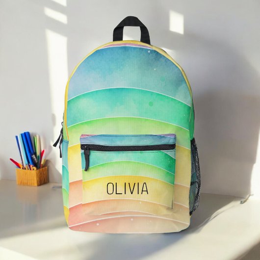 Waterverf Pastel Rainbow Schattige Monogram Bedrukte Rugzak