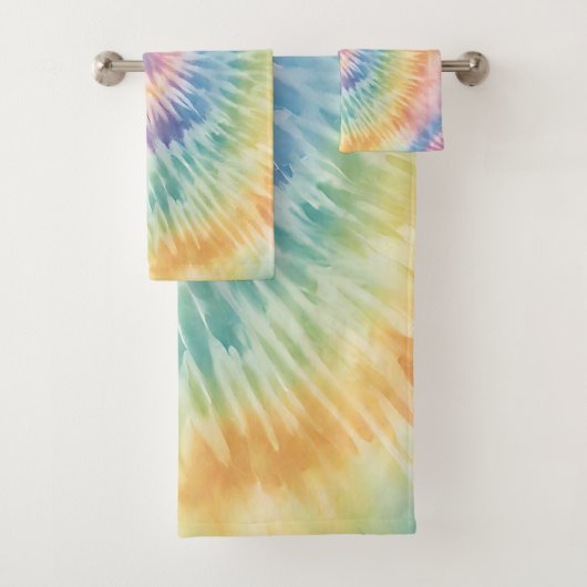 Waterverf Pastel Rainbow Tie Dye Bad Handdoek (Insitu)