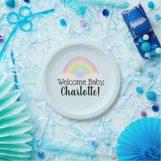 Waterverf Pastel Rainbow WelkomstBaby shower Papieren Bordje (Feest)