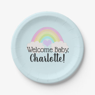 Waterverf Pastel Rainbow WelkomstBaby shower Papieren Bordje