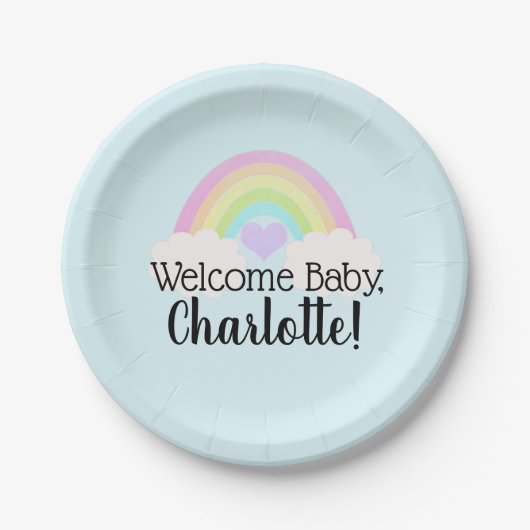Waterverf Pastel Rainbow WelkomstBaby shower Papieren Bordje (Voorkant)