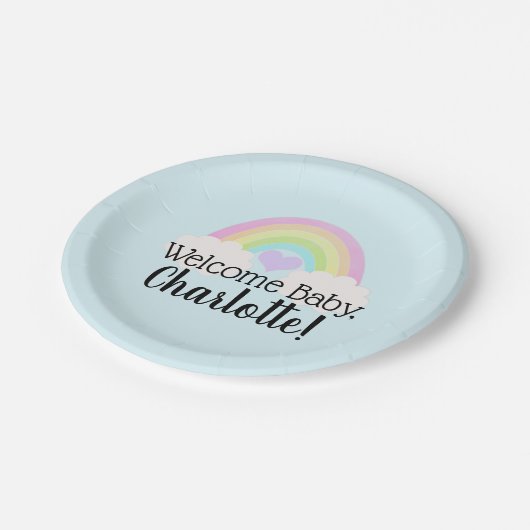 Waterverf Pastel Rainbow WelkomstBaby shower Papieren Bordje (Gekanteld)