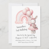 Waterverf pastel regenboog en meisje konijntje ver kaart (Voorkant)