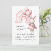 Waterverf pastel regenboog en meisje konijntje ver kaart (Staand voorkant)