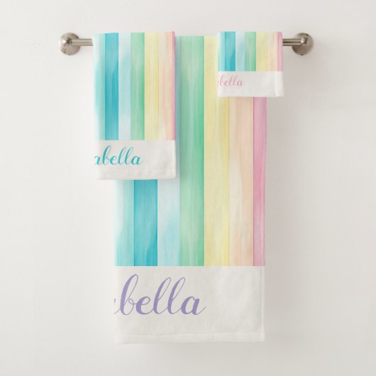 Waterverf pastel regenboog strepen gepersonaliseer bad handdoek (Insitu)