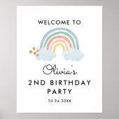 Waterverf Pastel Regenboog Verjaardagsfeest Verwel Poster (Voorkant)