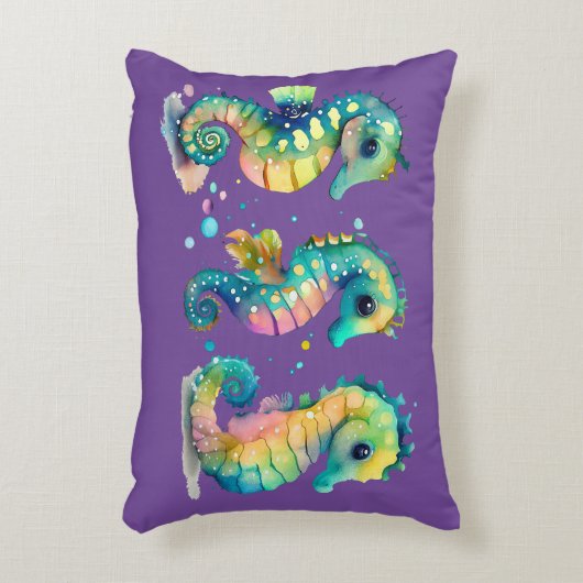 Waterverf Pastel Regenboogpaarden Accent Kussen (Voorkant(Verticaal))