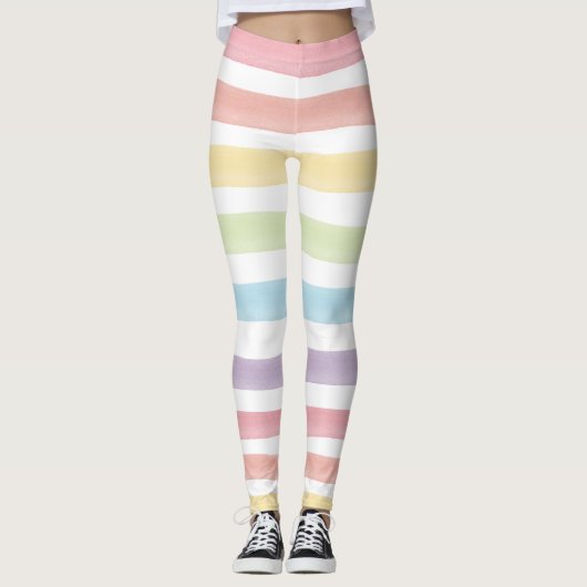 Waterverf Pastel Regenboogstripes Cute Gym Pants Leggings (Voorkant)