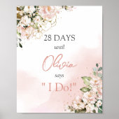 Waterverf pastel roze bloem boho countdown bord poster (Voorkant)