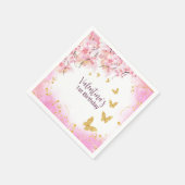 Waterverf Pastel Roze Bloemen Gouden Vlinders Servet (Hoek)