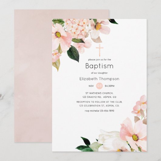 Waterverf Pastel Roze Bloemendoop Kaart (Voorkant / Achterkant)