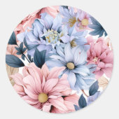 Waterverf pastel roze en blauw bloeit ronde sticker (Voorkant)