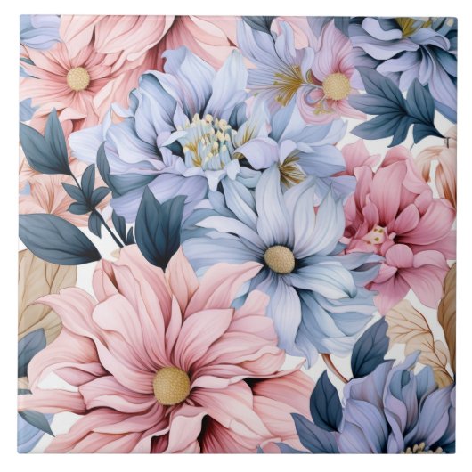 Waterverf pastel roze en blauw bloeit tegeltje (Voorkant)