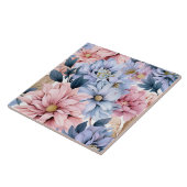 Waterverf pastel roze en blauw bloeit tegeltje (Zijkant)