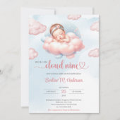 Waterverf pastel roze en blauw wolk negen meisje kaart (Voorkant)