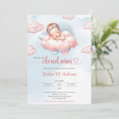 Waterverf pastel roze en blauw wolk negen meisje kaart (Staand voorkant)