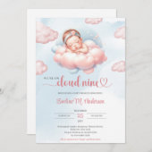 Waterverf pastel roze en blauw wolk negen meisje kaart (Voorkant / Achterkant)