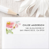 Waterverf pastel roze en paarse bloemen etiket (Insitu)