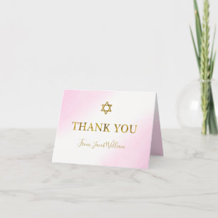 Waterverf Pastel Roze Gouden Bar Mitswa Bedankkaart